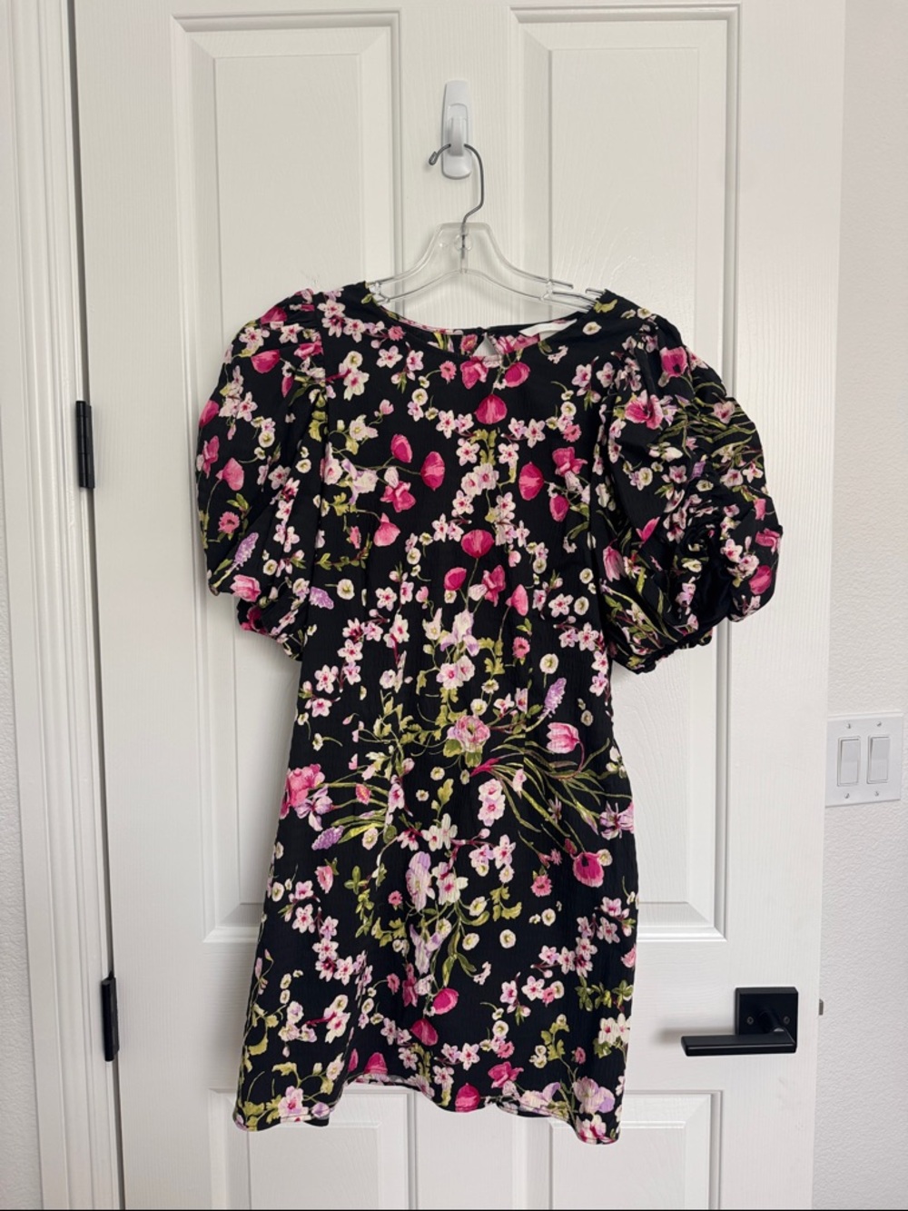 H&M Black Floral Mini Dress with Pink & Green Accents